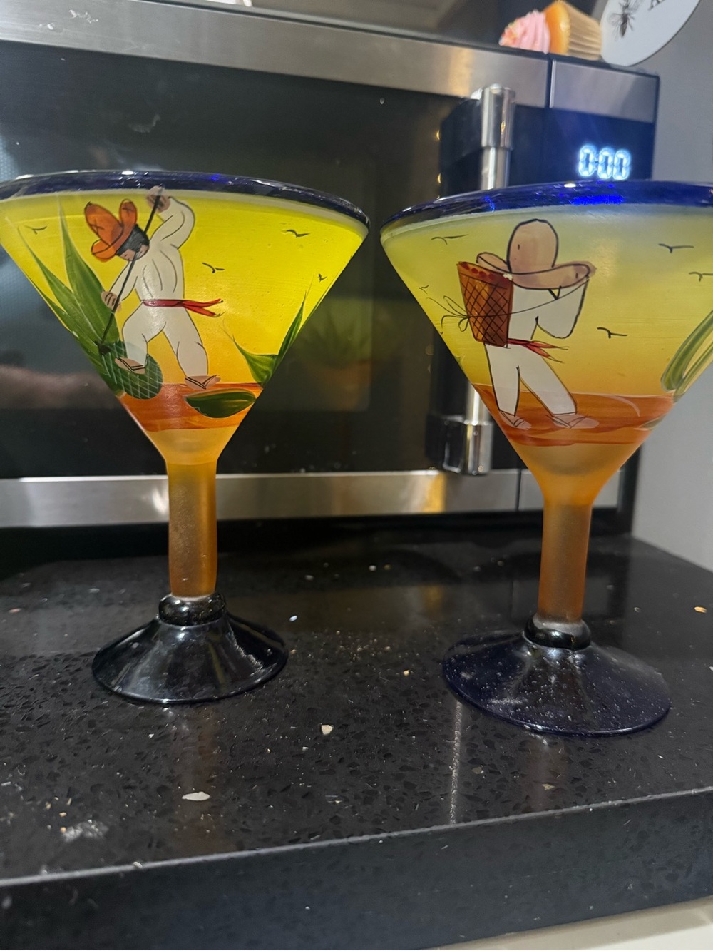 Hand-Painted Yellow Mexican Fiesta Martini Glasses - Set of 2